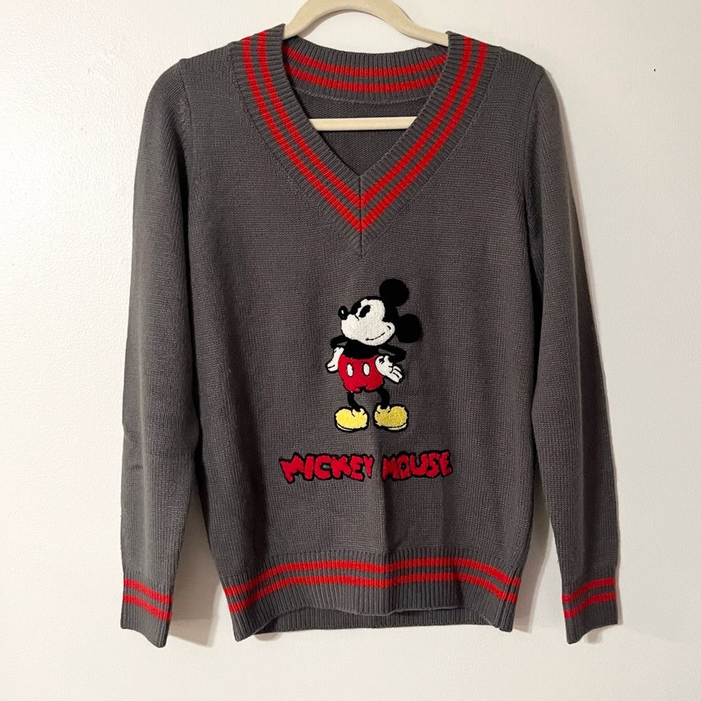 Vintage Disney Mickey Mouse Patch Crew Neck Sweater Sweatshirt Size Medium